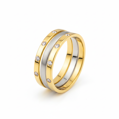 Delicate Stackable Ring Set in Gold and Silver
