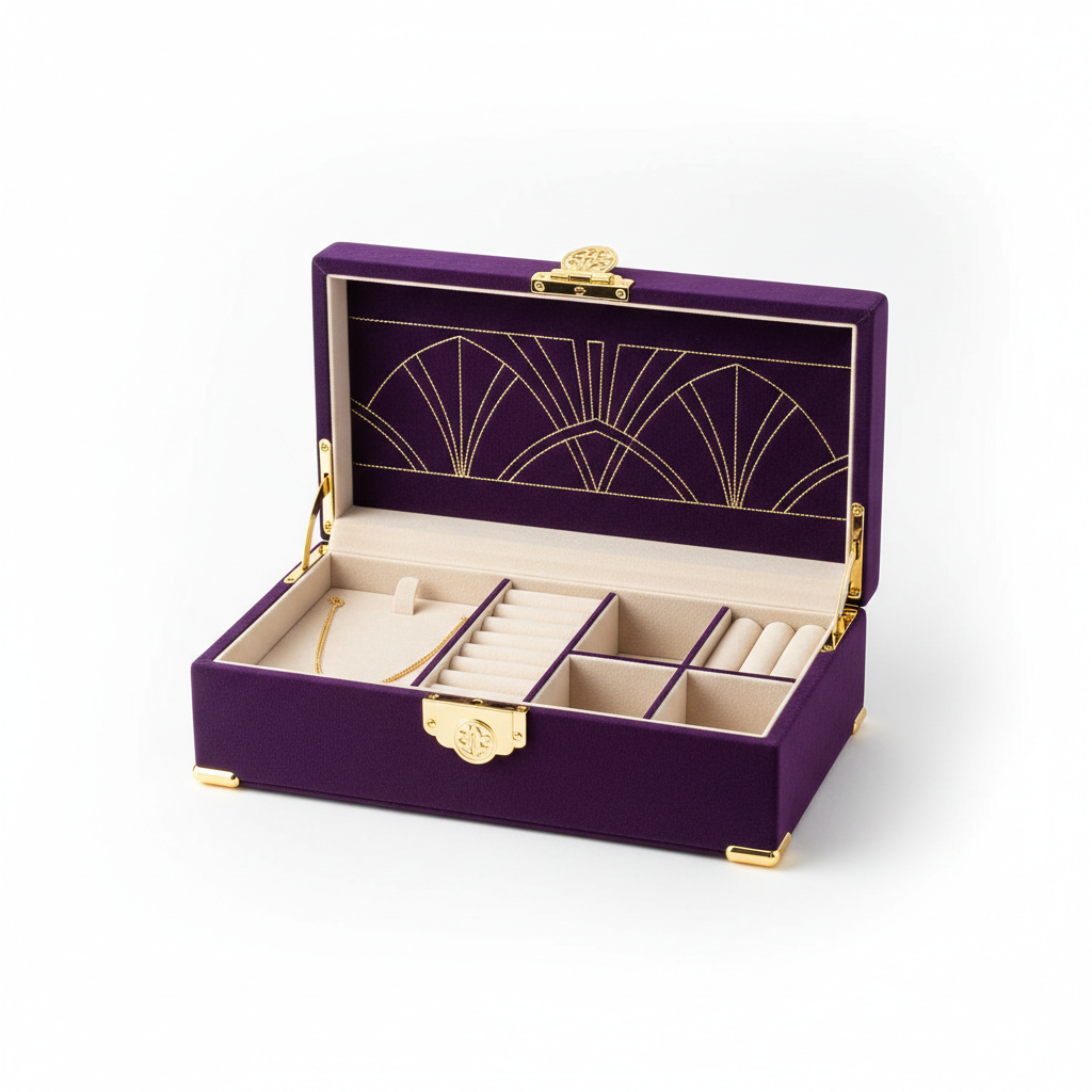 Luxury Velvet Jewelry Box in Purple and Gold